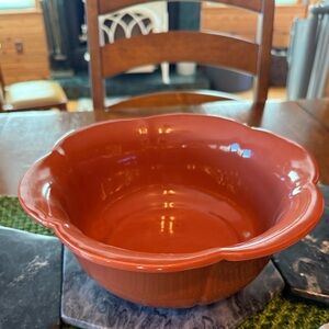 VINTAGE Royal Haeger MCM terracotta color Pottery Bowl Scalloped Edge Flowers